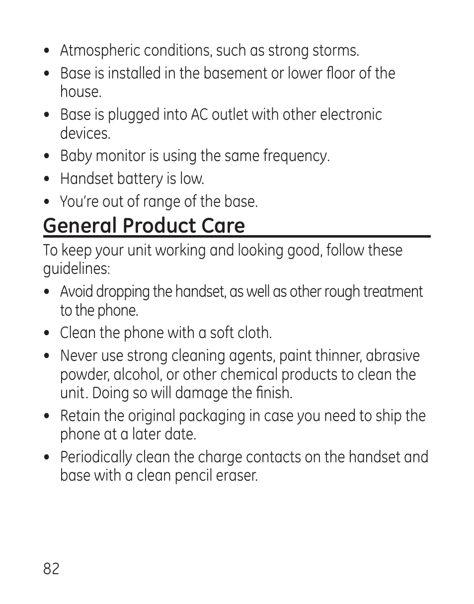 General product care | GE 27907 Series User Manual | Page 82 / 94