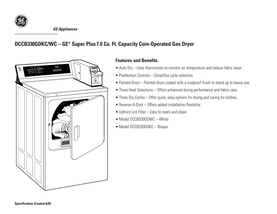 Dccb330gdkc/wc – ge | GE DCCB330GDWC User Manual | Page 3 / 3