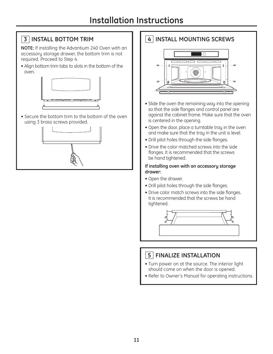 Installation instructions | GE Advantium PSB2201 User Manual | Page 11 / 16