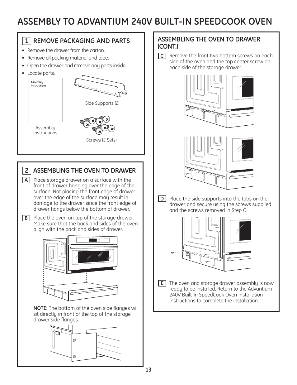 Assembly to advantium 240v built-in speedcook oven | GE Advantium PSB2201 User Manual | Page 13 / 16