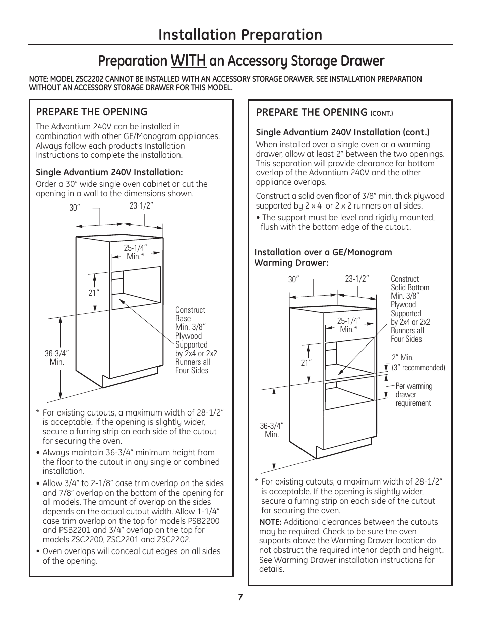 With, Installation preparation preparation, An accessory storage drawer | GE Advantium PSB2201 User Manual | Page 7 / 16