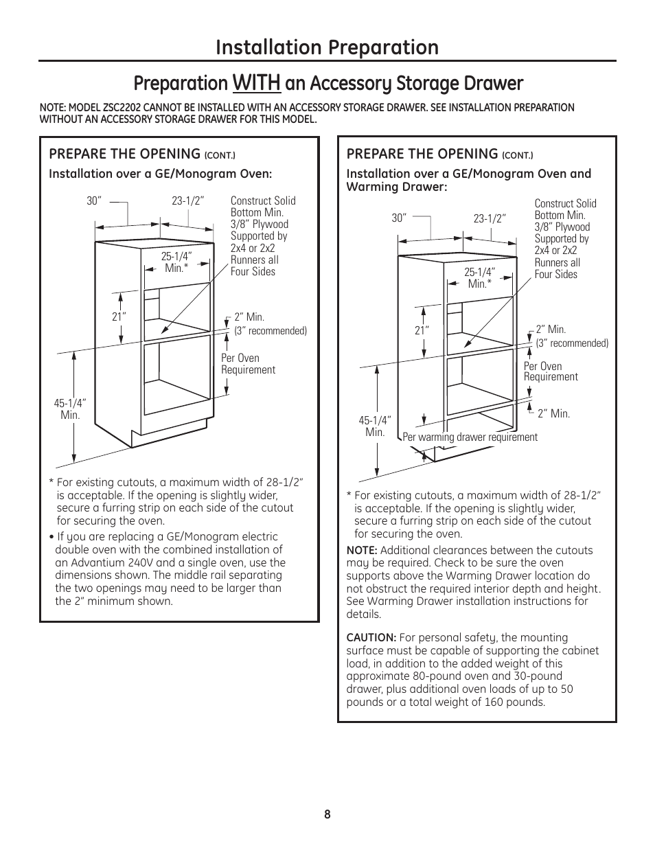 With, Installation preparation preparation, An accessory storage drawer | GE Advantium PSB2201 User Manual | Page 8 / 16