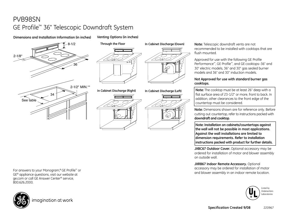 GE Profile PVB98SN User Manual | 3 pages