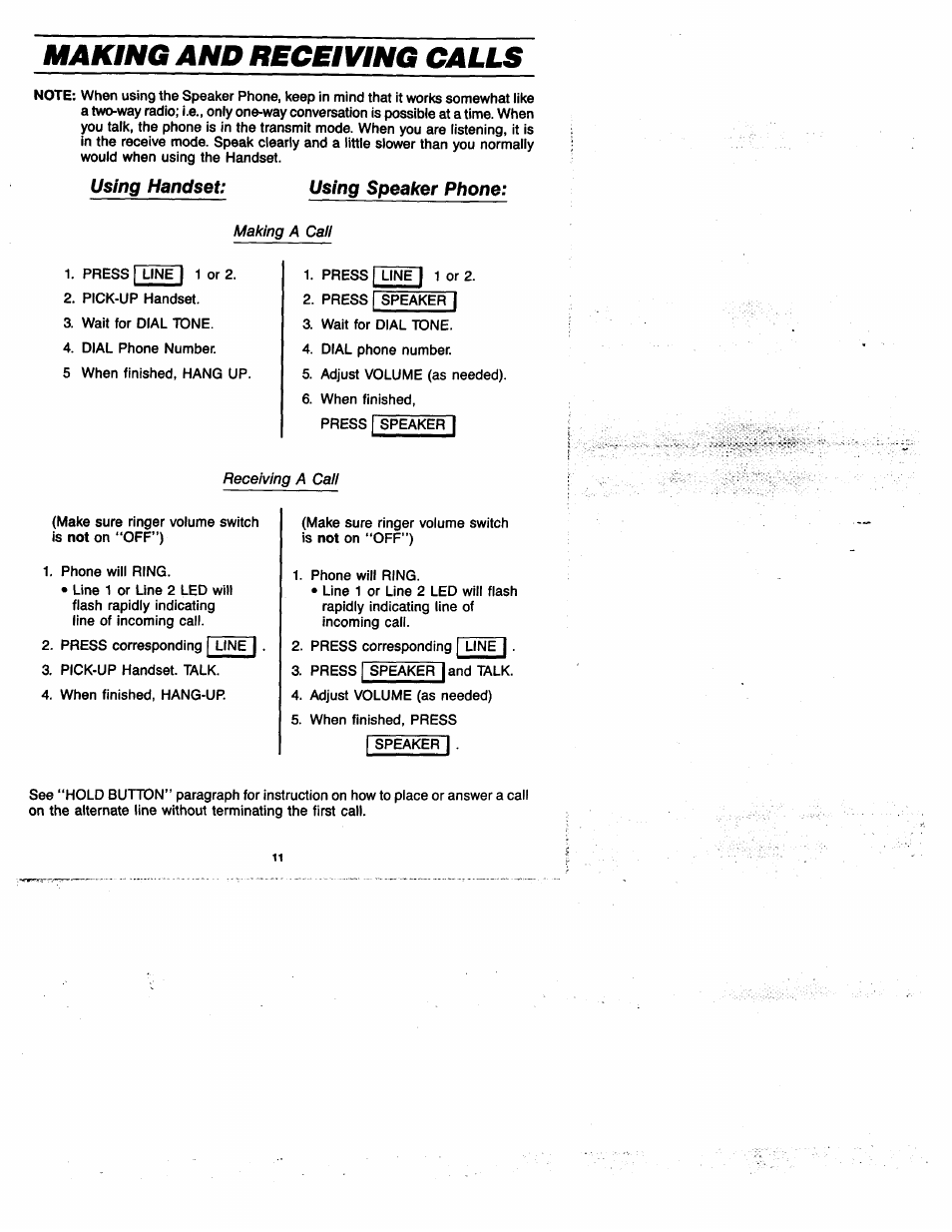 Making and receiving calls, Using speaker phone, Making & receiving calls | Using handset: using speaker phone, Making a call, Receiving a caii | GE 2-9435 User Manual | Page 10 / 29