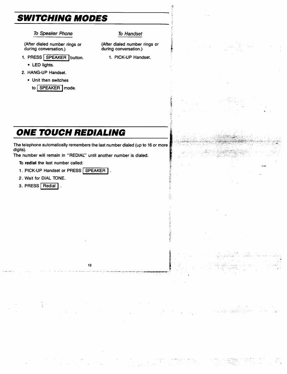 Switching modes, One touch redialing | GE 2-9435 User Manual | Page 11 / 29
