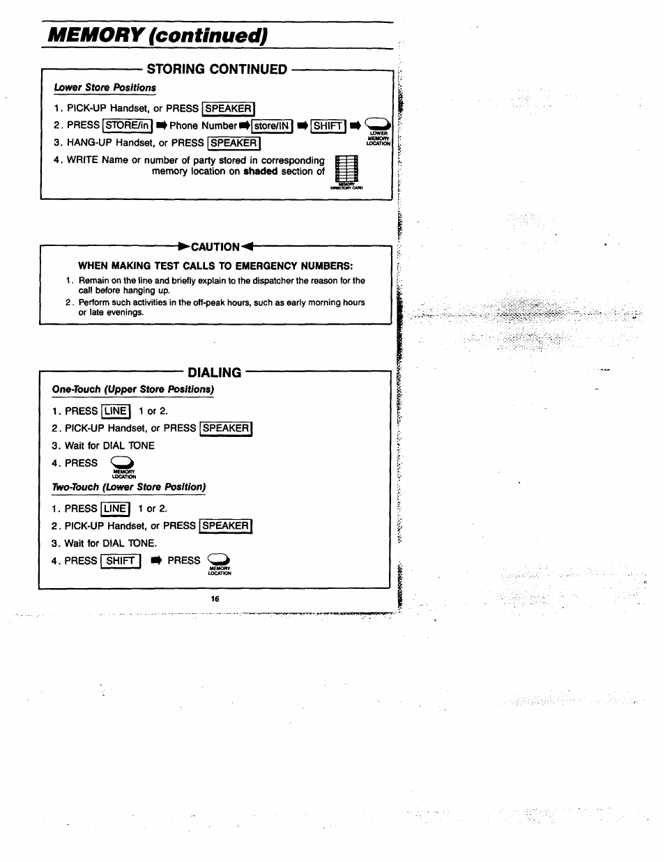 Storing continued, Dialing, Caution | GE 2-9435 User Manual | Page 15 / 29