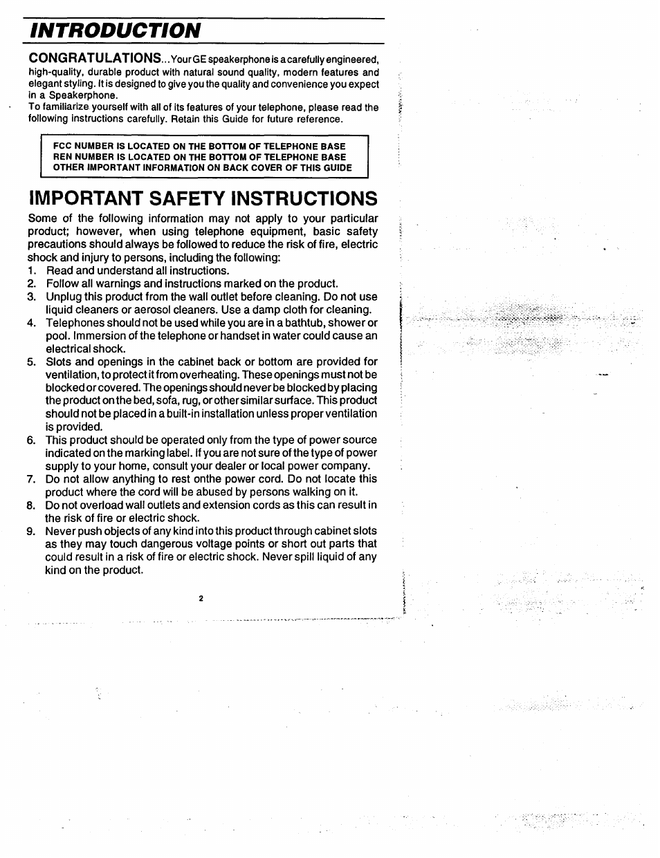 Introduction, Important safety instructions, Congr atu lations | GE 2-9435 User Manual | Page 2 / 29
