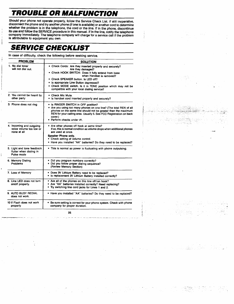 Trouble or malfunction, Service checklist | GE 2-9435 User Manual | Page 24 / 29