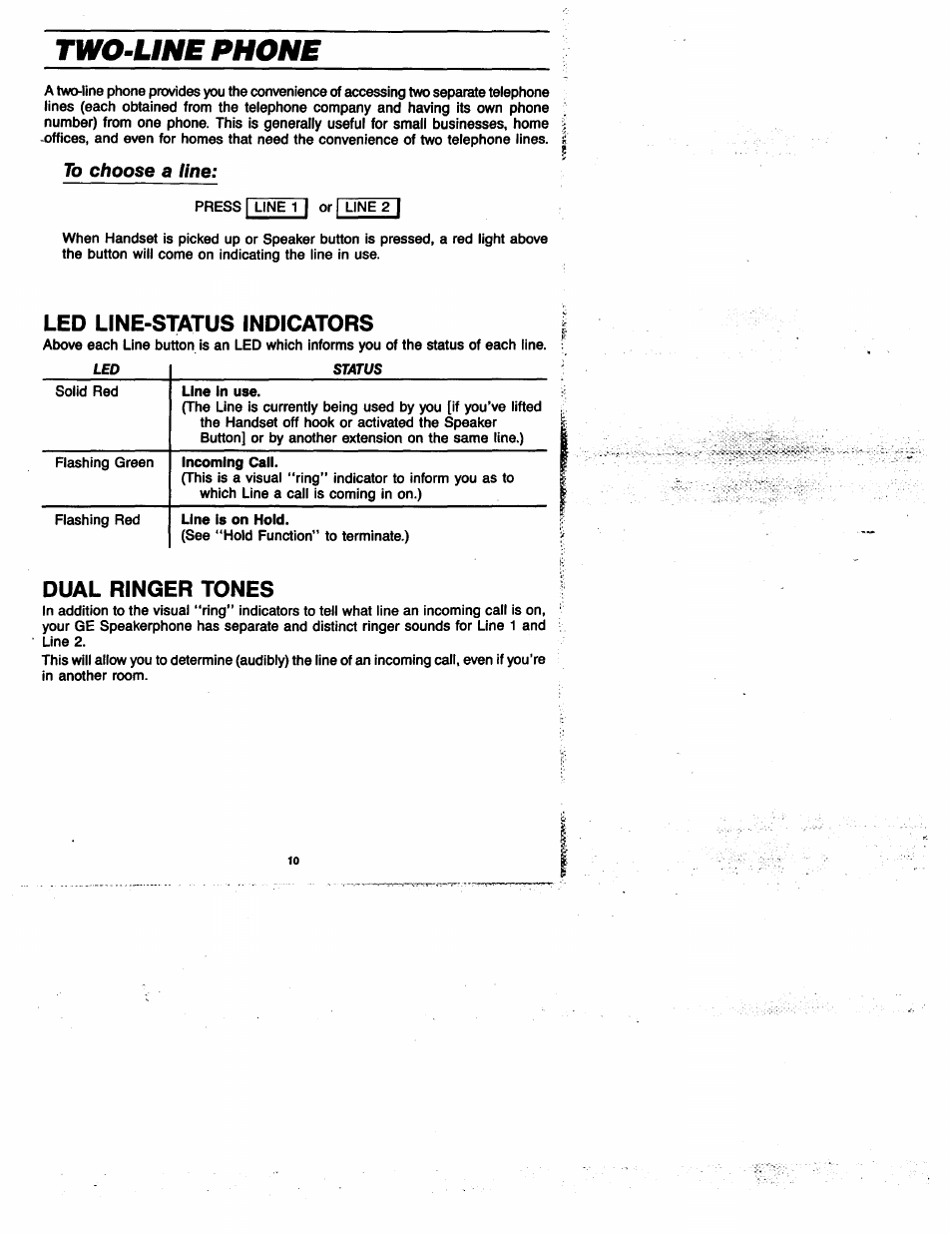 Two'une phone, To choose a line, Two-line phone | Led line-status indicators, Dual ringer tones | GE 2-9435 User Manual | Page 9 / 29