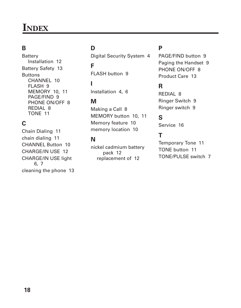 Ndex | GE 2-9762 User Manual | Page 18 / 20