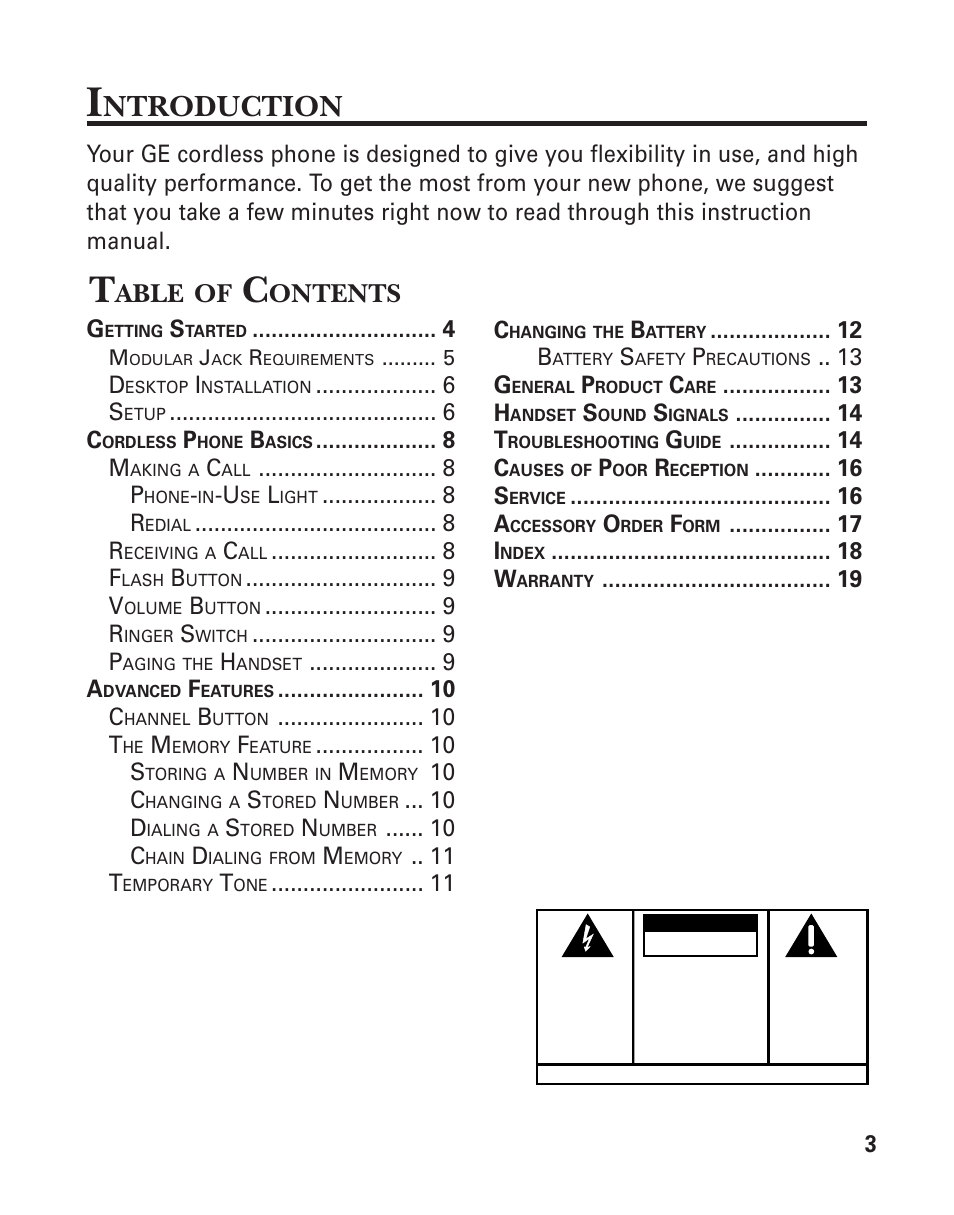 Ntroduction, Able, Ontents | GE 2-9762 User Manual | Page 3 / 20