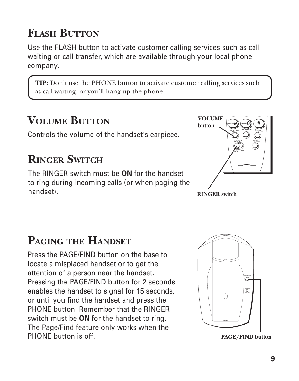 Lash, Utton, Olume | Inger, Witch, Aging, Andset | GE 2-9762 User Manual | Page 9 / 20