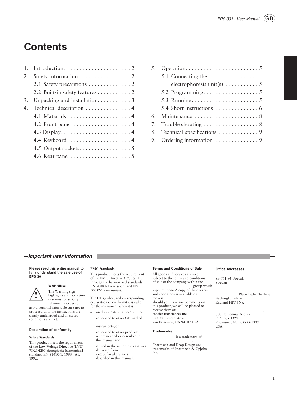 GE ELECTROPHORESIS EPS 301 User Manual | Page 3 / 38