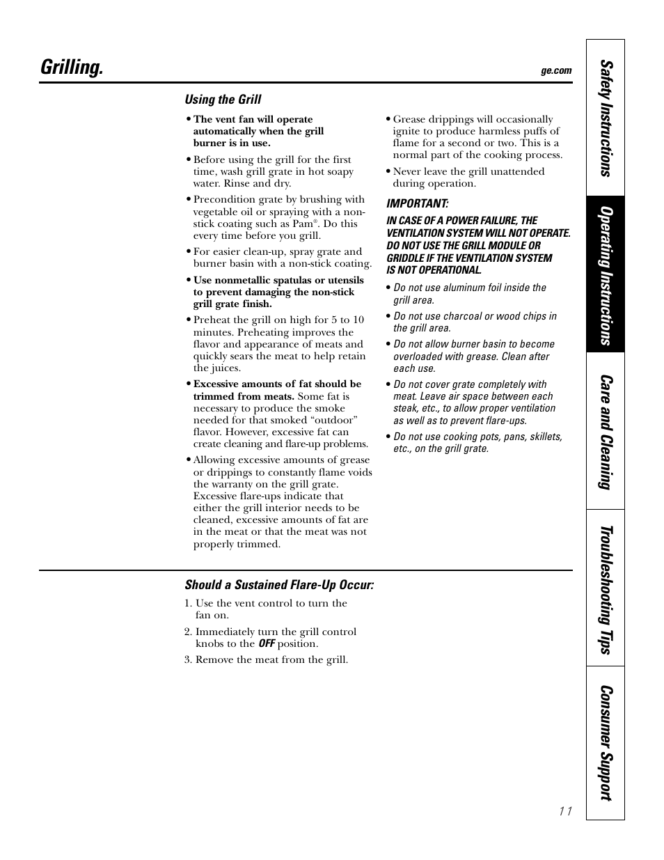 Grilling | GE JGP990 User Manual | Page 11 / 80