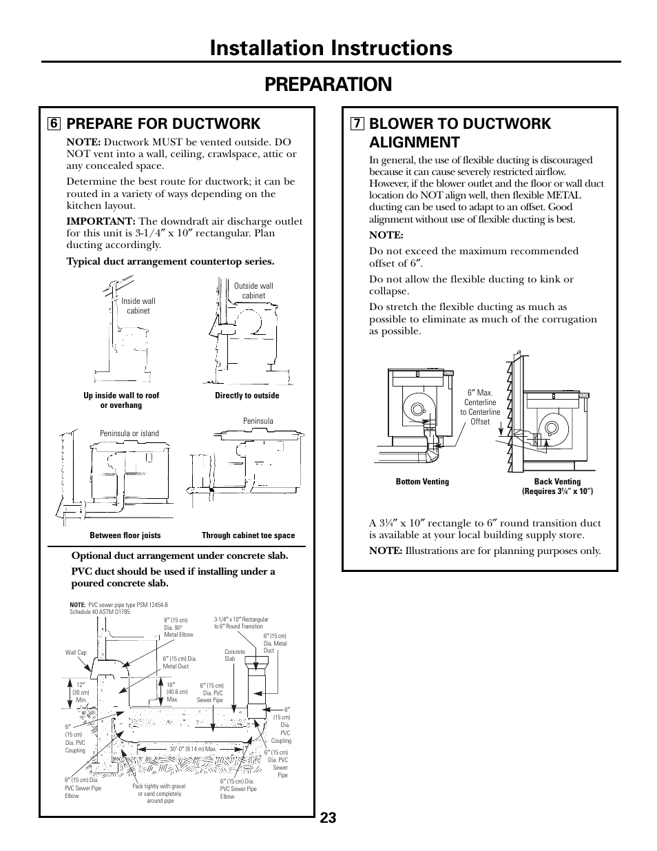 Installation instructions, Preparation, Prepare for ductwork | Blower to ductwork alignment | GE JGP990 User Manual | Page 23 / 80