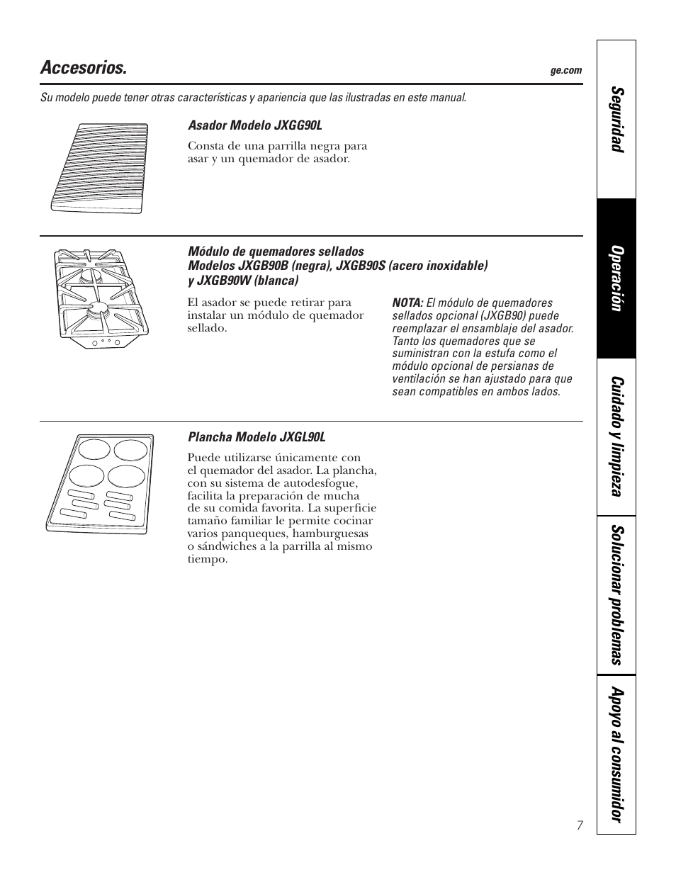 Accesorios | GE JGP990 User Manual | Page 47 / 80