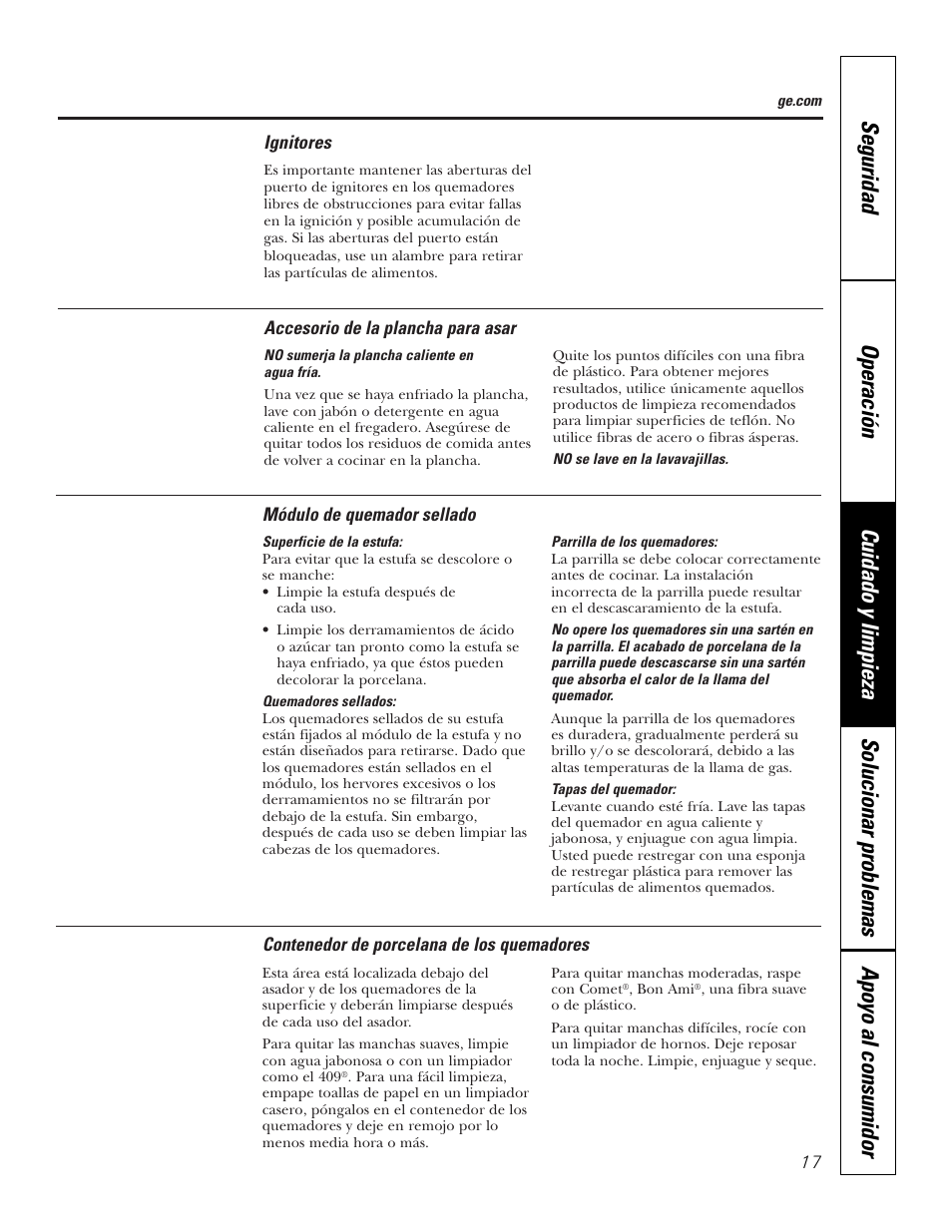 Accesorio de la plancha para asar, Contenedor de porcelana de los quemadores, Ignitores | Módulo de quemadores sellados, Ignitores módulo de quemadores sellados | GE JGP990 User Manual | Page 57 / 80