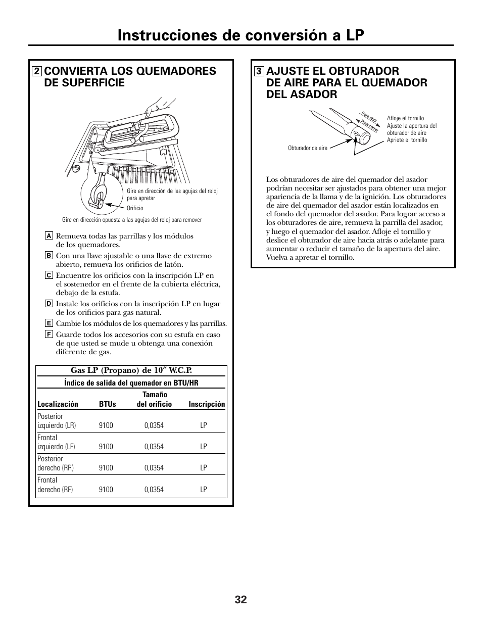 Instrucciones de conversión a lp, Convierta los quemadores de superficie | GE JGP990 User Manual | Page 72 / 80