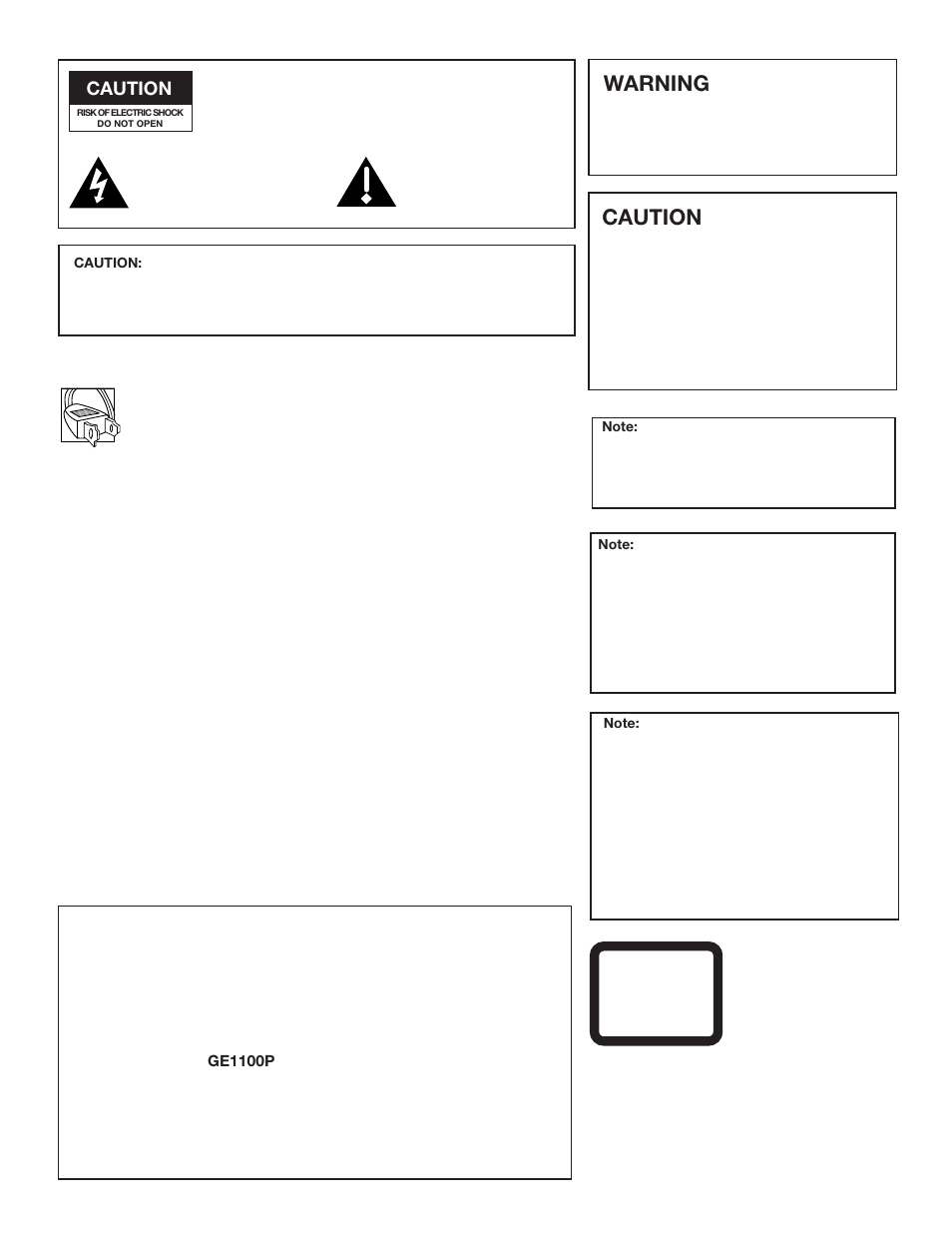 Warning, Product registration, Cautions | Caution | GE GE1100P User Manual | Page 2 / 56