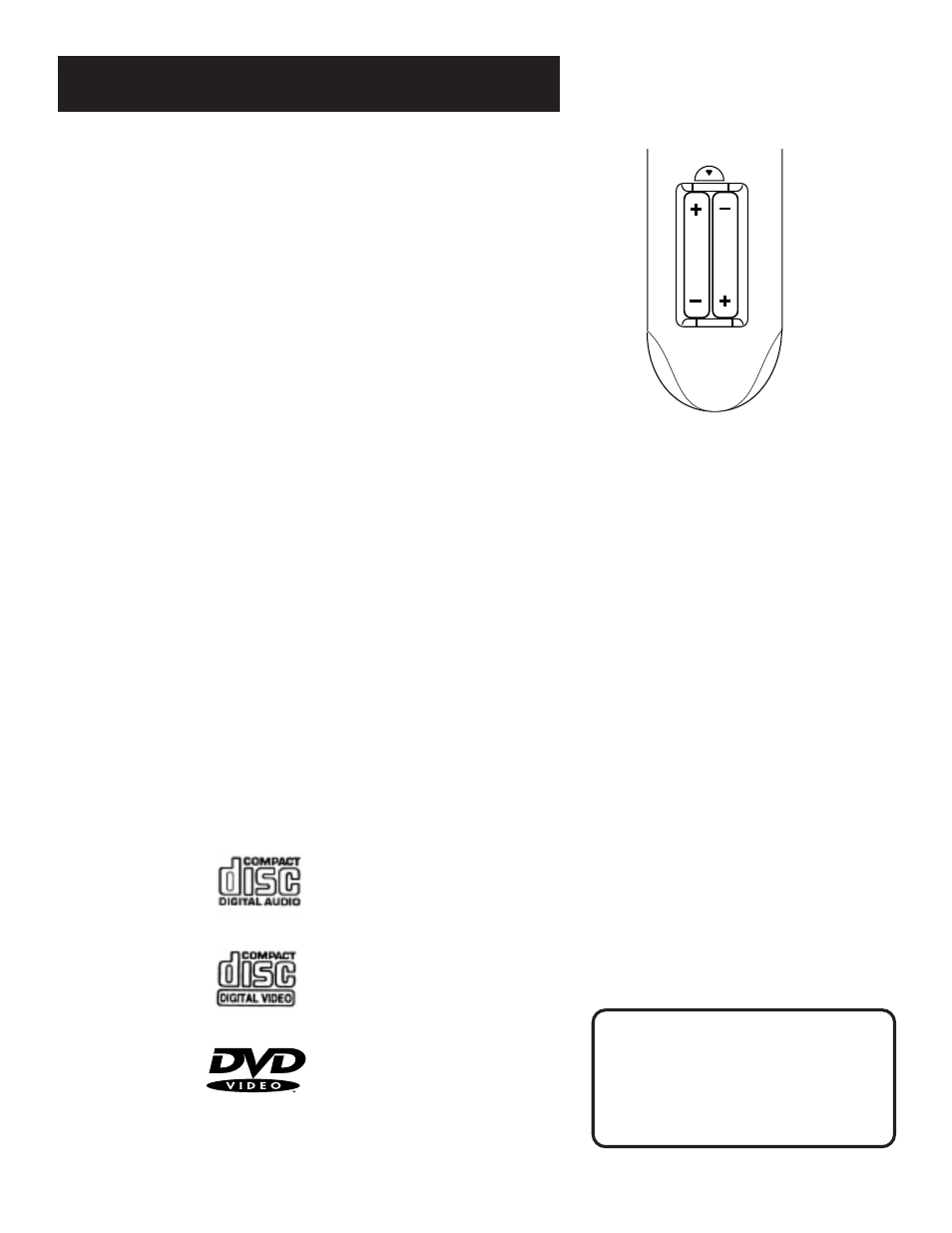 Installing batteries in the remote, Important battery information, Types of discs that the player can play | Before you begin, Do not use cd-r discs | GE GE1100P User Manual | Page 8 / 56