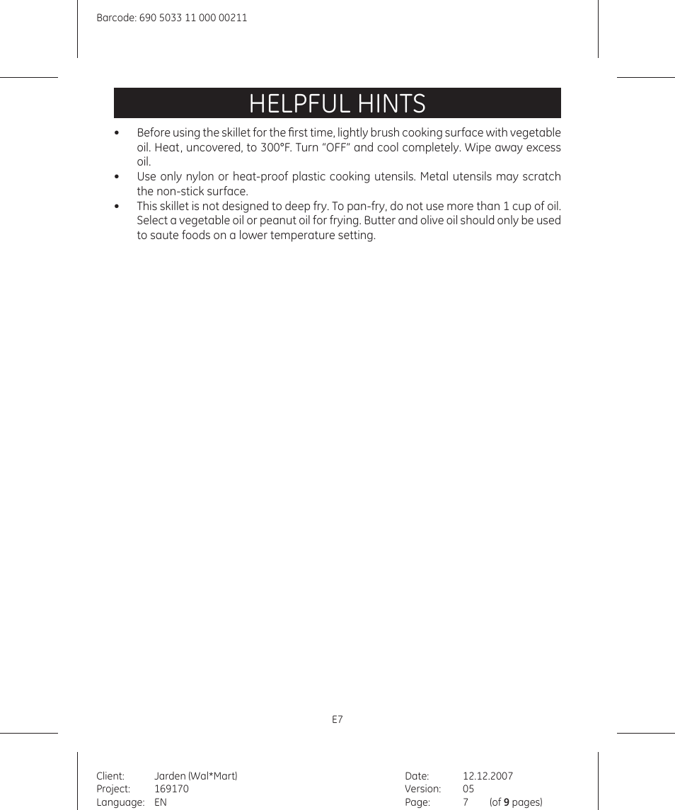 Helpful hints | GE 169122 User Manual | Page 7 / 9