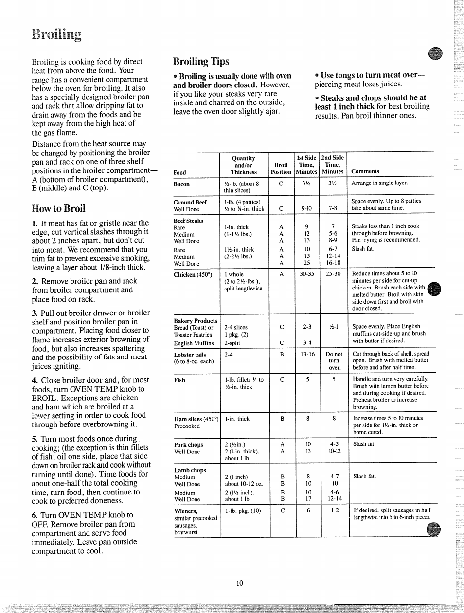 Broiling, How to broil, Broiling tips | GE JGKC16GEH User Manual | Page 10 / 16