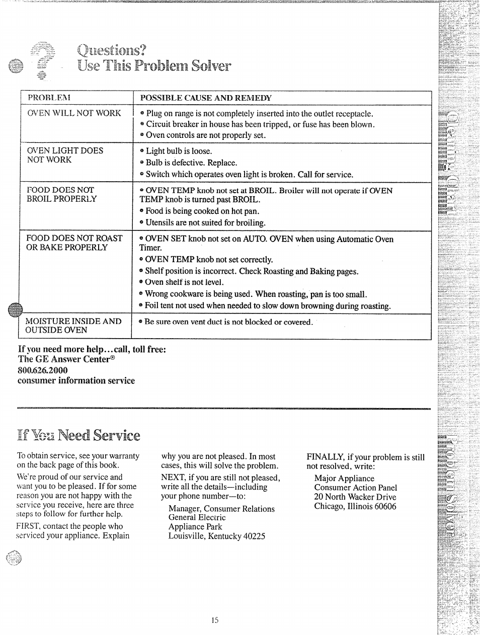 Estions use tills problem solver, If ¥oii need service | GE JGKC16GEH User Manual | Page 15 / 16