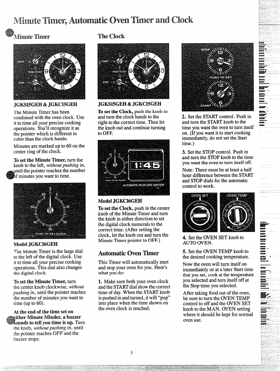 Umei^ automatic oven timer and clock, Minute, The clock | GE JGKC16GEH User Manual | Page 5 / 16