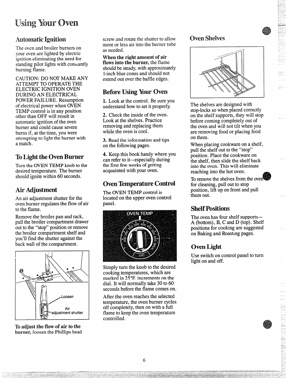 Using ììmr oven, Aiitoiiiaiic ignition, Oven shelves | GE JGKC16GEH User Manual | Page 6 / 16