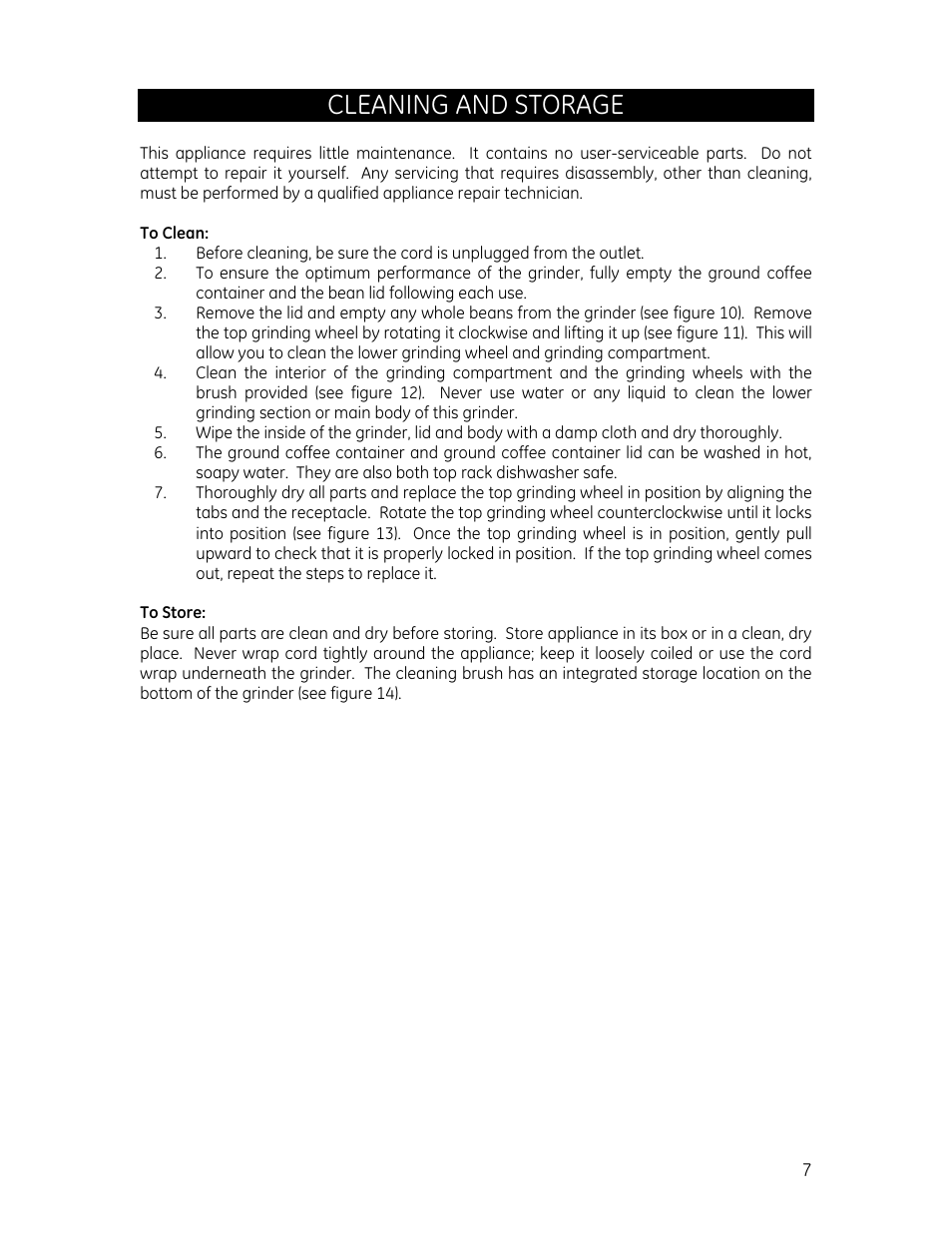 Cleaning and storage | GE 681131691321 User Manual | Page 7 / 8