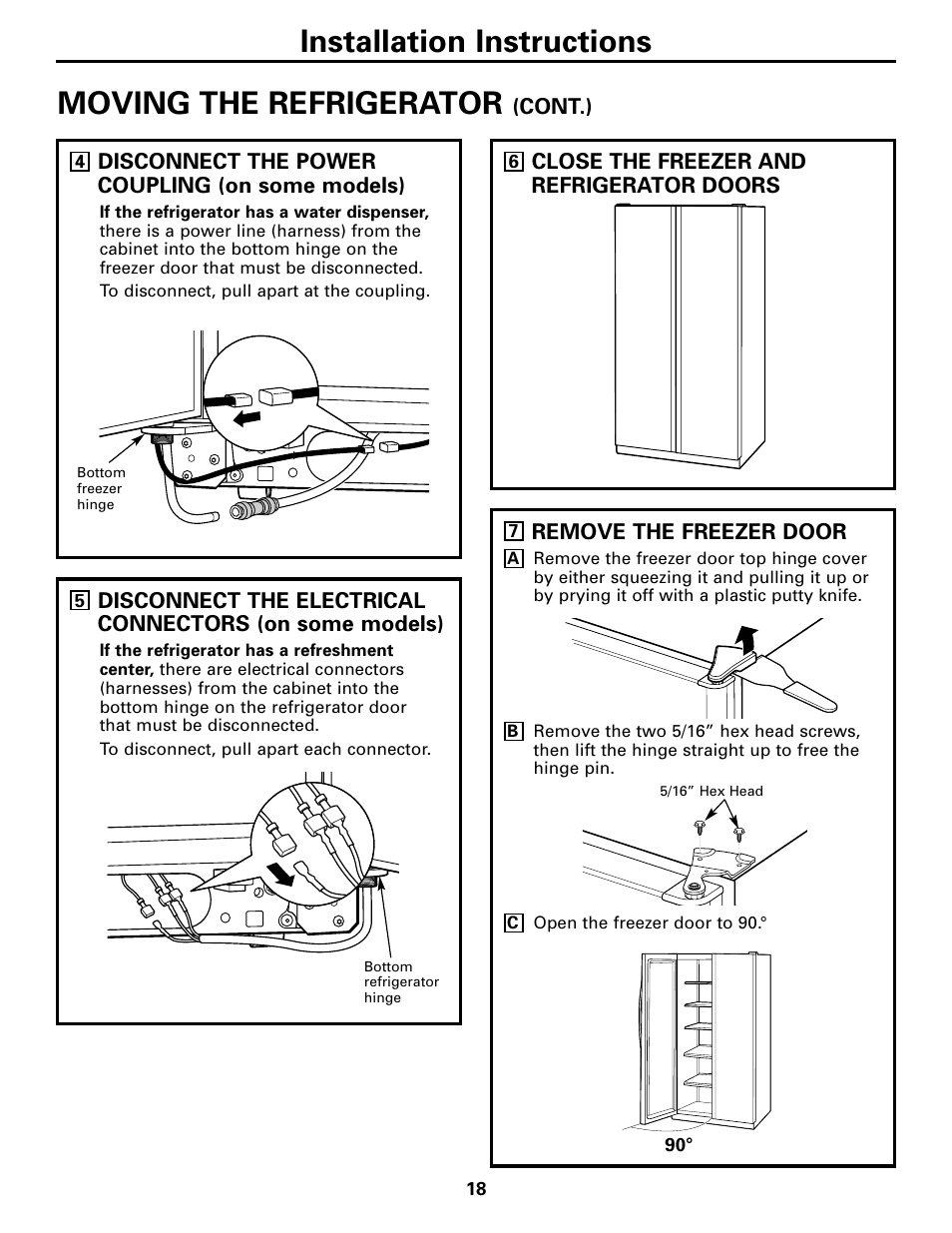 Installation instructions, Moving the refrigerator | GE 200D26000P022 User Manual | Page 18 / 40