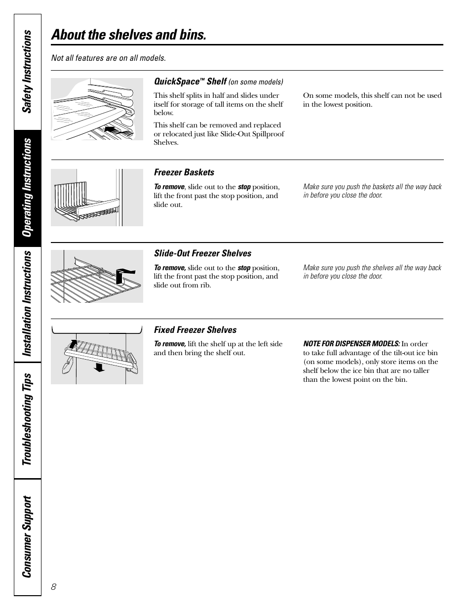 About the shelves and bins | GE 200D26000P022 User Manual | Page 8 / 40