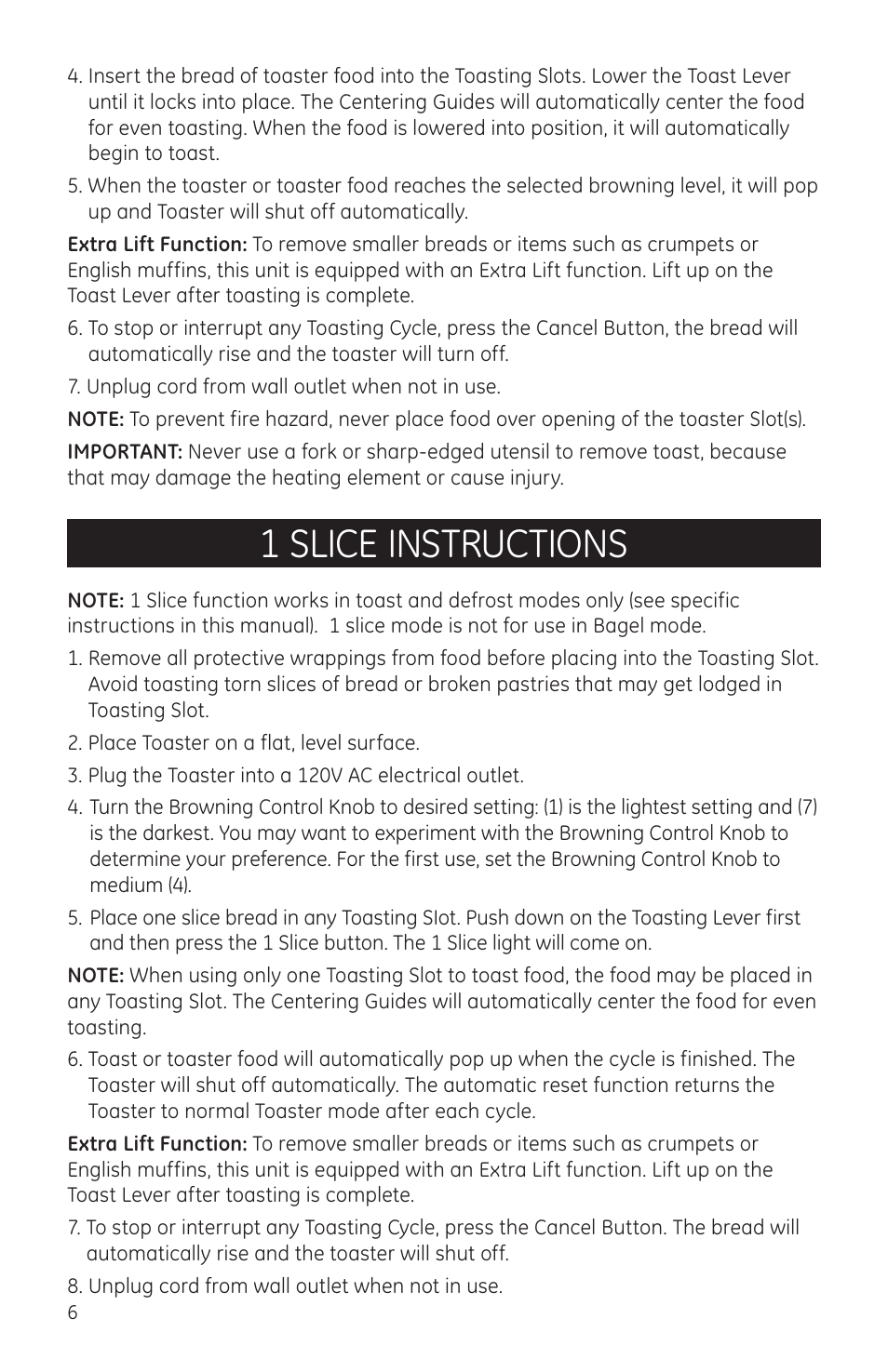 1 slice instructions | GE 681131690966 User Manual | Page 6 / 10