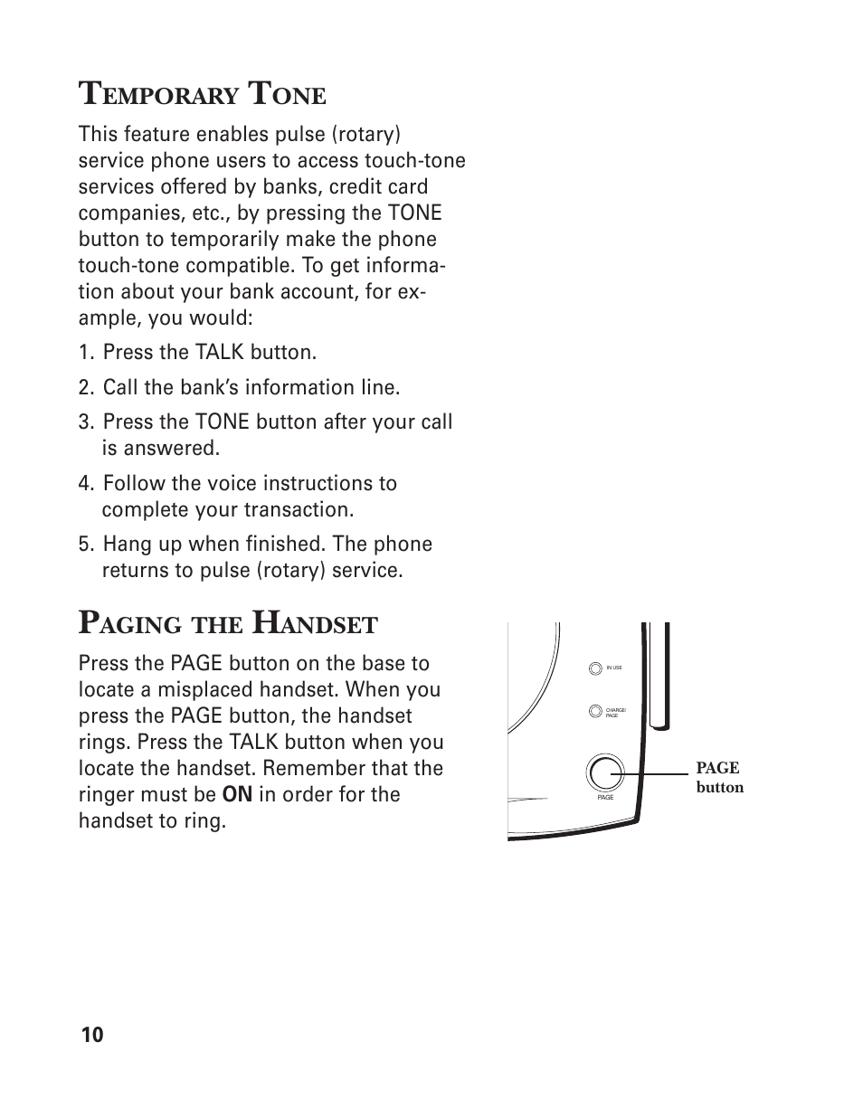 Paging the handset, Advanced features, Channel button (chan) | The memory feature, Storing a number in memory | GE 21-Feb User Manual | Page 10 / 24