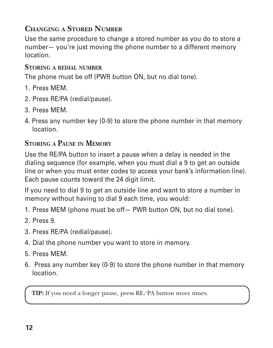 Dialing a stored number, Chain dialing from memory | GE 21-Feb User Manual | Page 12 / 24