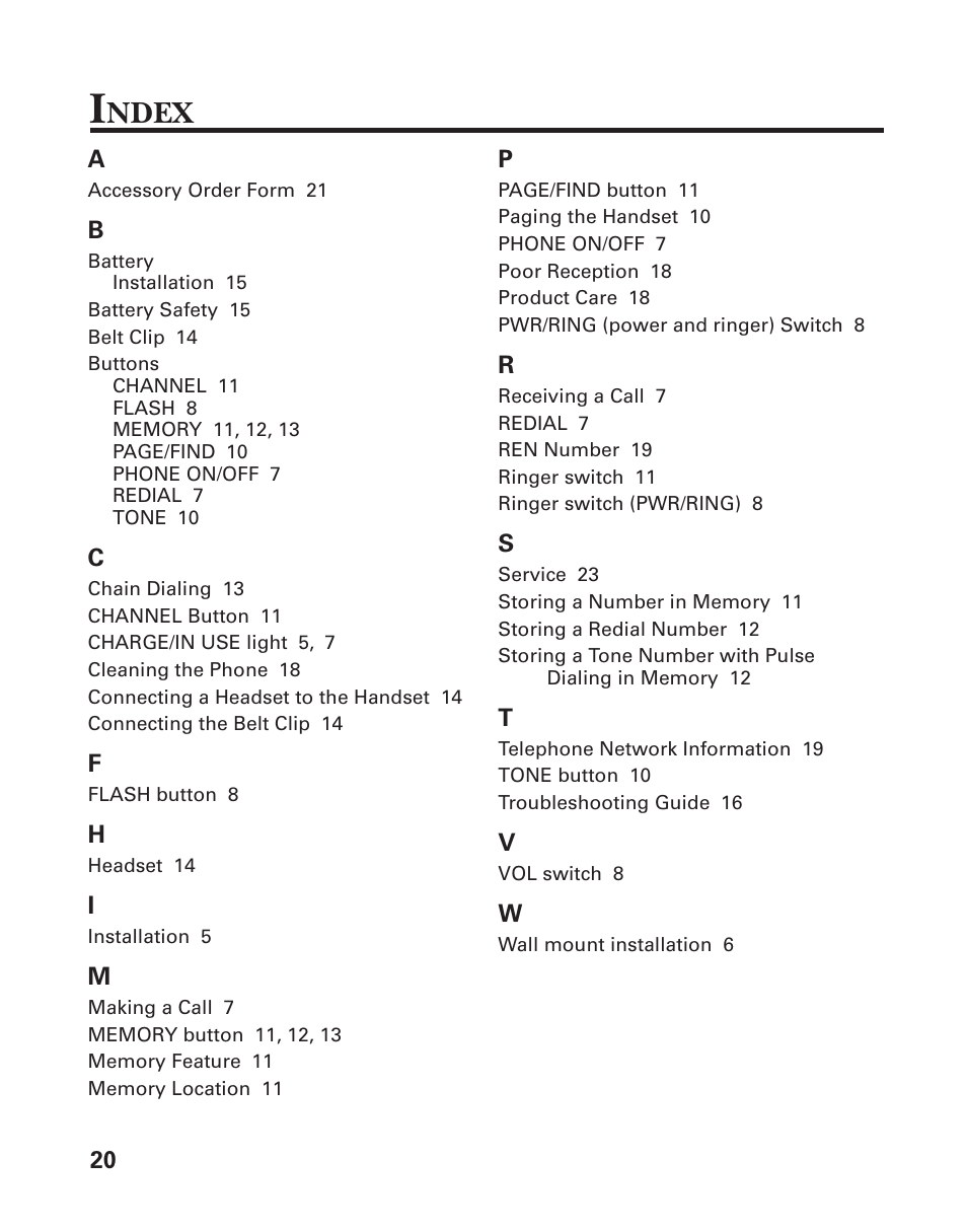 Ndex | GE 21-Feb User Manual | Page 20 / 24