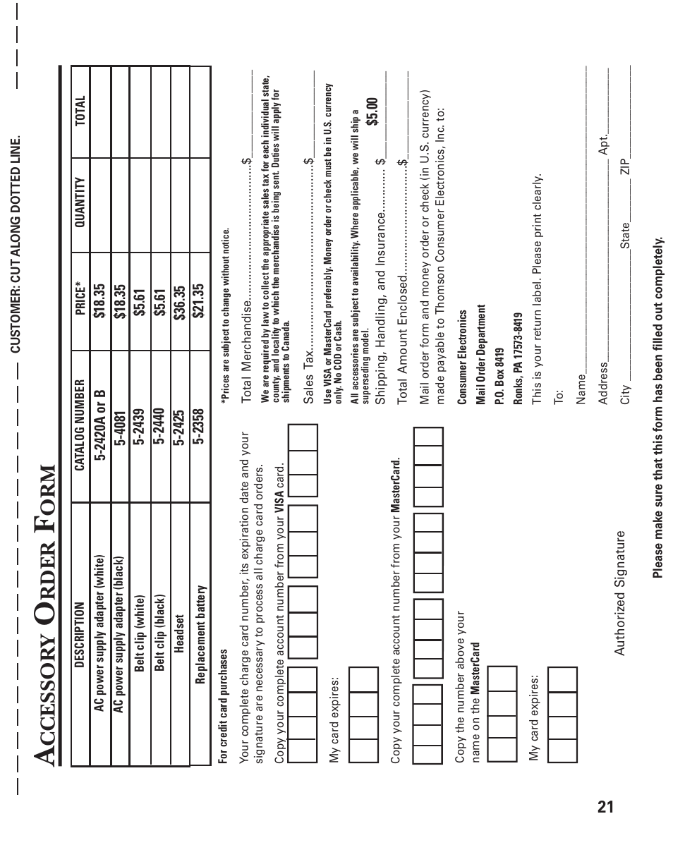 Ccessor y, Rder | GE 21-Feb User Manual | Page 21 / 24