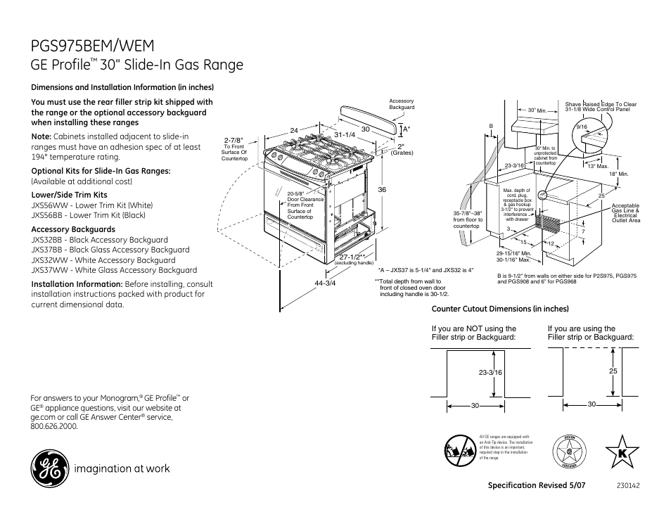 GE PGS975BEM User Manual | 2 pages