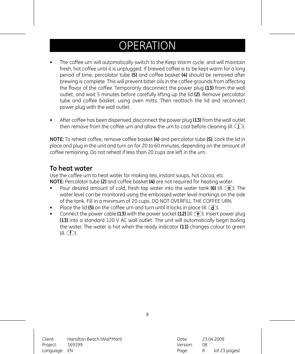Operation | GE 169199 User Manual | Page 8 / 11