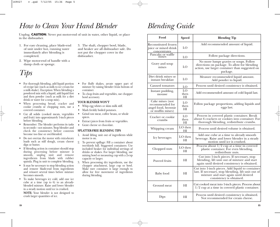 Tips blending guide, How to clean your hand blender | GE 681131690270 User Manual | Page 3 / 12