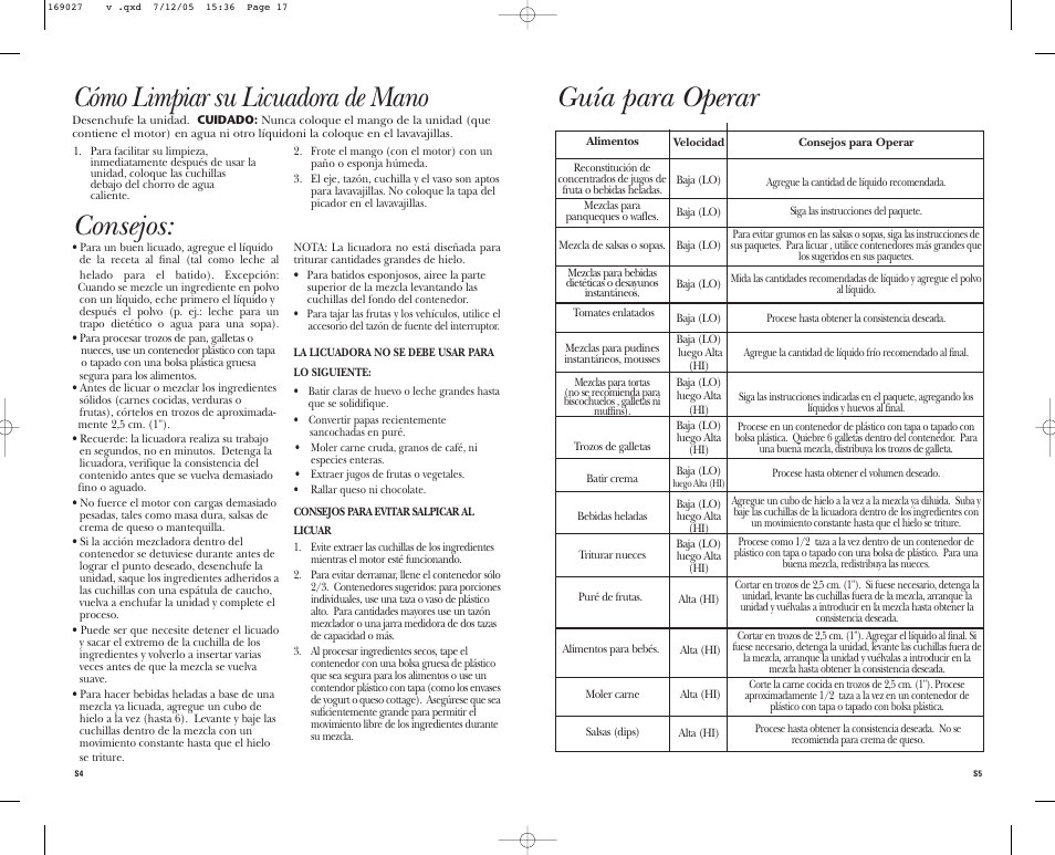 Consejos: guía para operar, Cómo limpiar su licuadora de mano | GE 681131690270 User Manual | Page 9 / 12