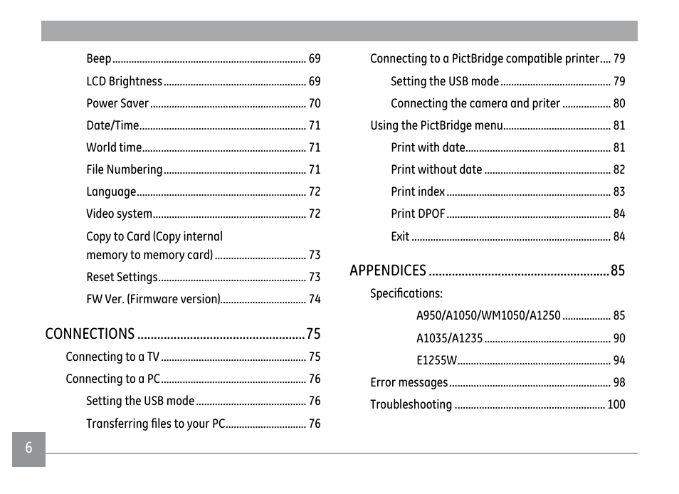 GE A1250 User Manual | Page 10 / 106