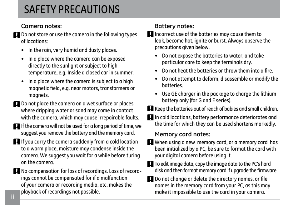 Safety precautions | GE A1250 User Manual | Page 4 / 106