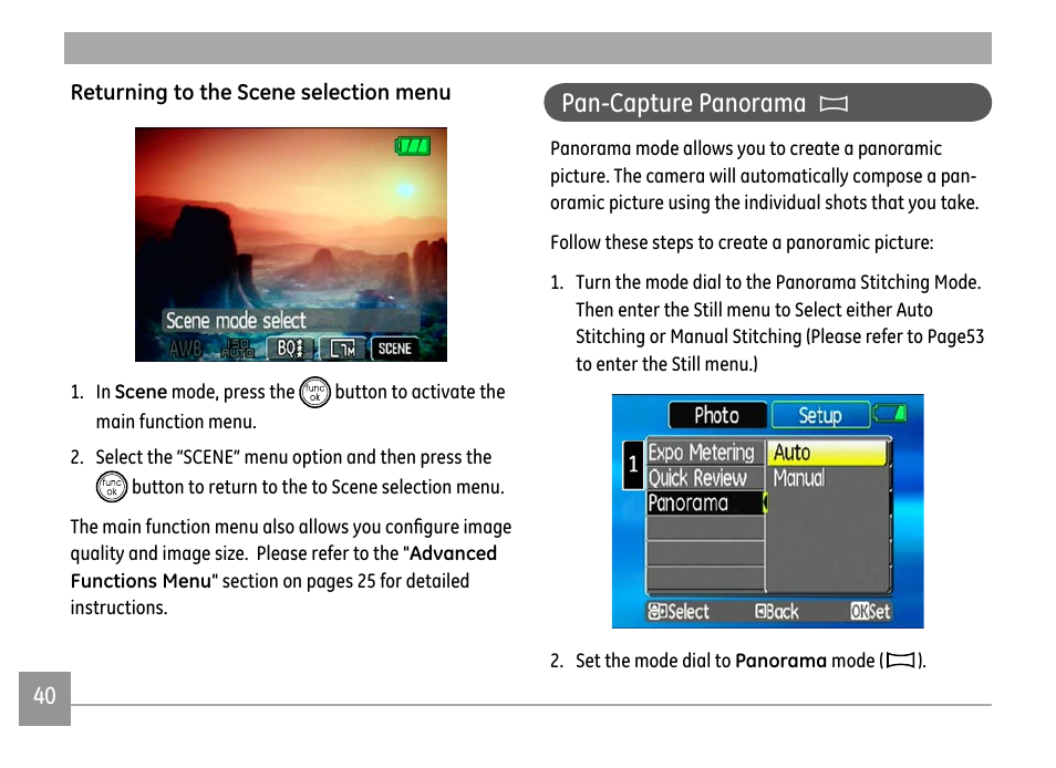 Pan-capture panorama | GE A1250 User Manual | Page 44 / 106