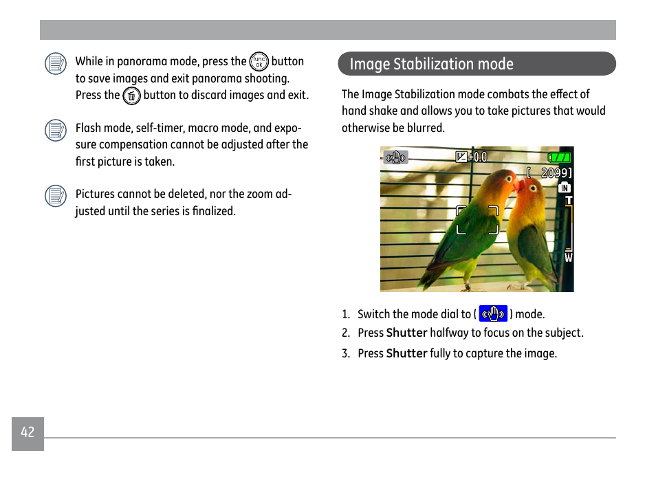 Image stabilization mode | GE A1250 User Manual | Page 46 / 106