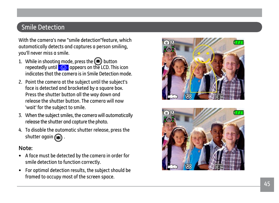 Smile detection | GE A1250 User Manual | Page 49 / 106