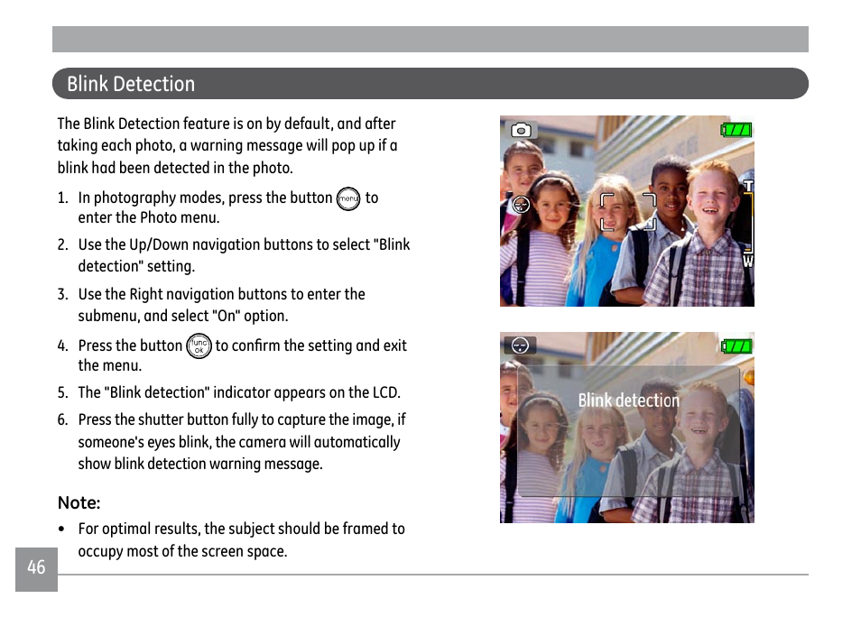 Blink detection | GE A1250 User Manual | Page 50 / 106