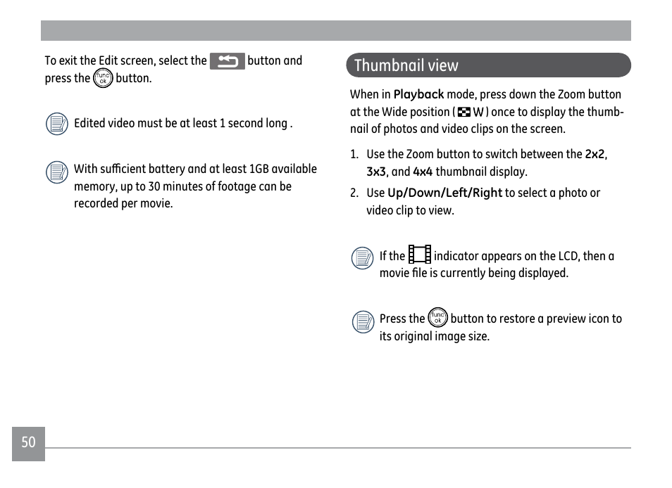 Thumbnail view | GE A1250 User Manual | Page 54 / 106
