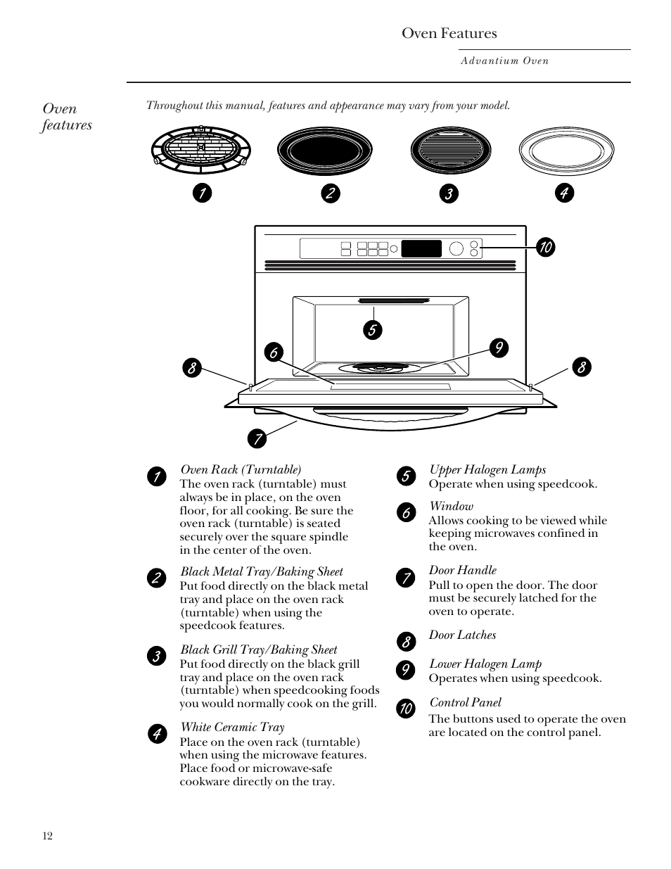 Oven features | GE SCB2000 User Manual | Page 12 / 44