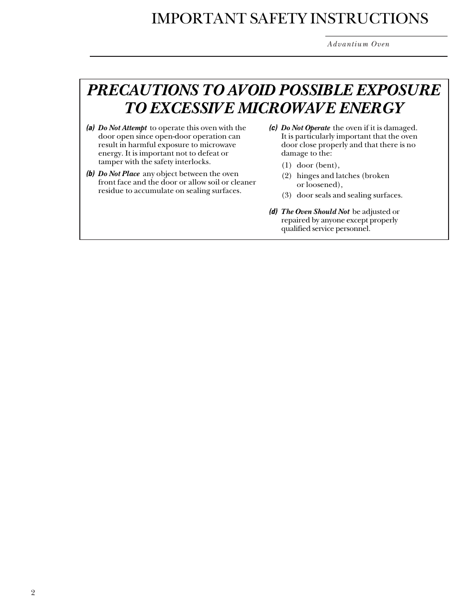 Safety, Precautions to avoid possible exposure, Safety –7 | Precautions to avoid possible, Exposure to excessive, Microwave energy, Important safety instructions | GE SCB2000 User Manual | Page 2 / 44